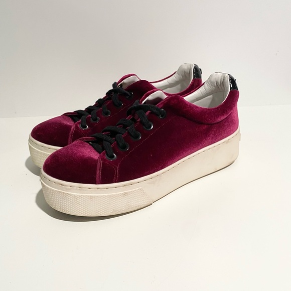 Women's Kenzo Burgundy‎ Velour Velvet Platform Sneakers 38 - Picture 5 of 8